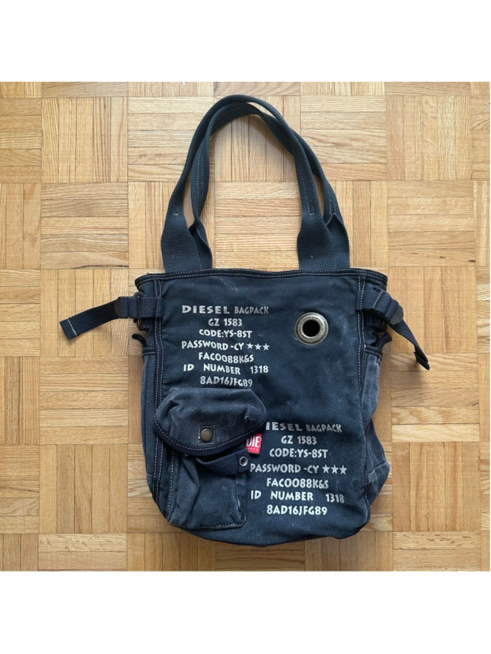 Vintage Diesel Archive Military style tote bag Cotton Canvas Small Black